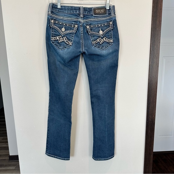 Miss Me Denim Jeans Easy Capri Rolled Adjustable Straight Leg Rhinestones Bling - Picture 2 of 16